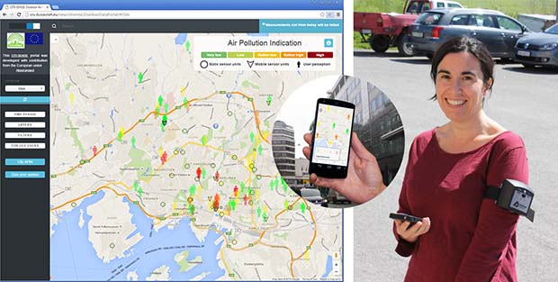 Nuria Castell viser luftmålesensor og app