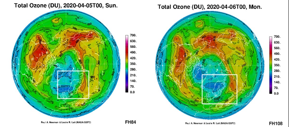Slik varsler NASA/GSFC at ozonhullet kan vĂŠre plassert 5. og 6. april.