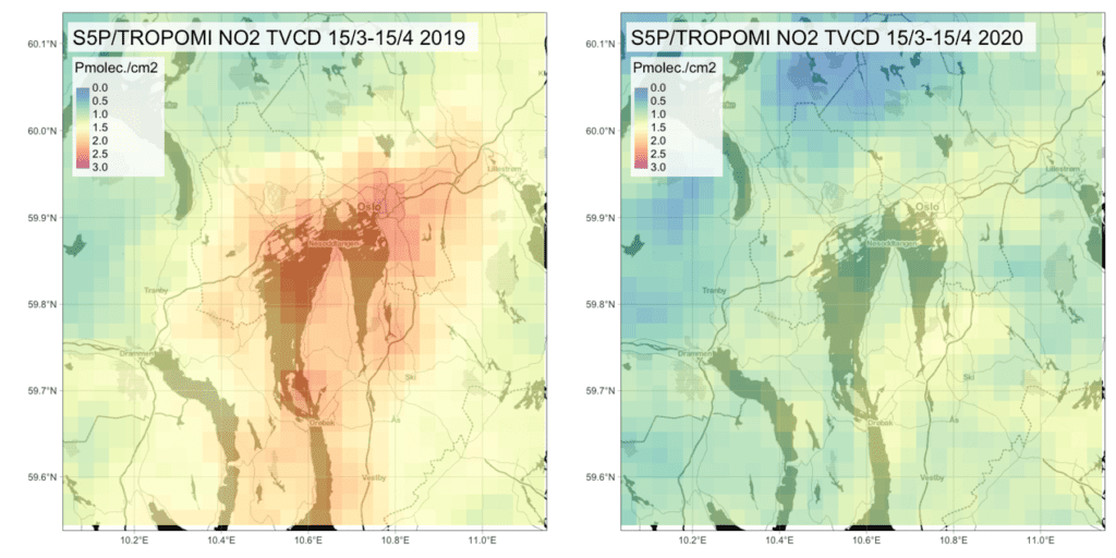 Forurensning over Oslo - forografert fra Sentinel5P-satellitten