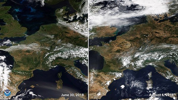 Satellittfoto av Europa sommeren 2018